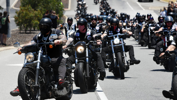 Hundreds of bikies rode from the funeral home in north Perth to Pinneroo Valley Memorial Park.