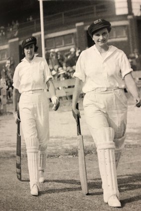 Pioneers: Lola and Irene Edwards open WA's batting against England in 1923.