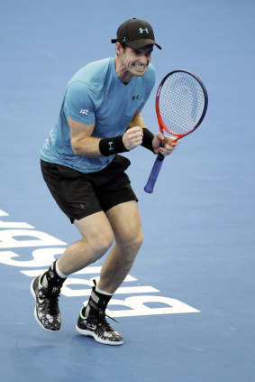 Winning feeling: Andy Murray shows how much victory in his opening match in Brisbane meant.