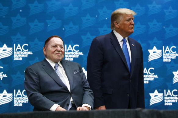 Sheldon Adelson, pictured with President Donald Trump in 2019.
