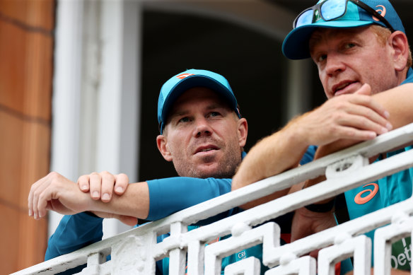 Australian opener David Warner and coach and selector Andrew McDonald.