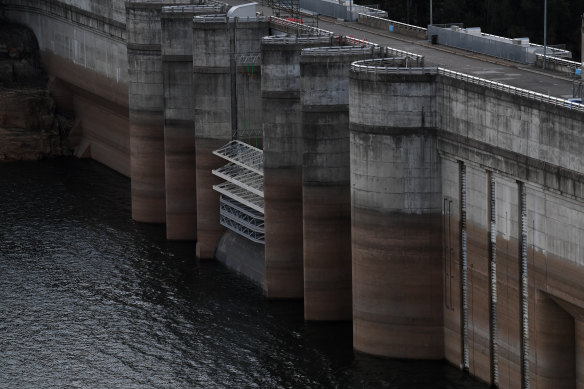 Warragamba Dam's water levels had dropped to about 43 per cent before huge rains in February. 