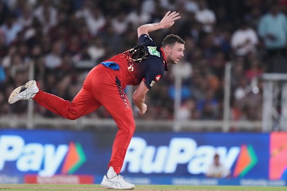 Josh Hazlewood in action for RCB.