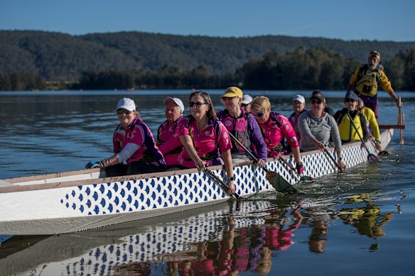 Paddlers from Dragons Abreast Penrith in training in western Sydney.