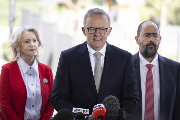 Opposition Leader Anthony Albanese during this morning’s press conference. 