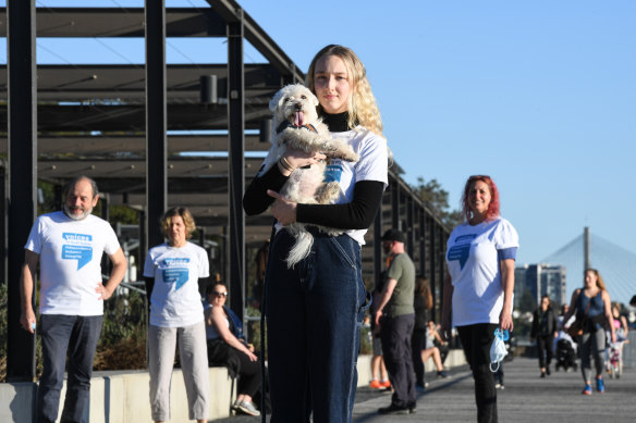 Rod Simpson, Andrea Wilson, Izzy Ryan (with dog Steve) and Telphia Joseph from the group Voices of North Sydney.
