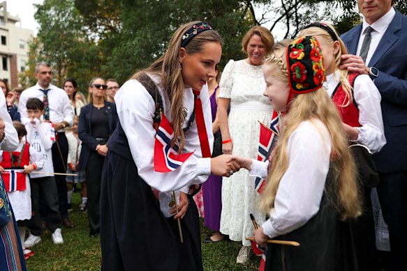 The princess met nine-year-old Sydney girl Embla Brynildsen. 
