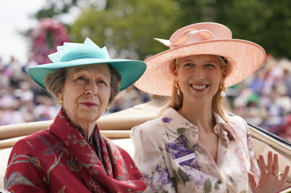 Princess Anne and Lady Gabriella Kingston wave to the crowds as they arrive by carriage on the first day of the Royal Ascot last week. 