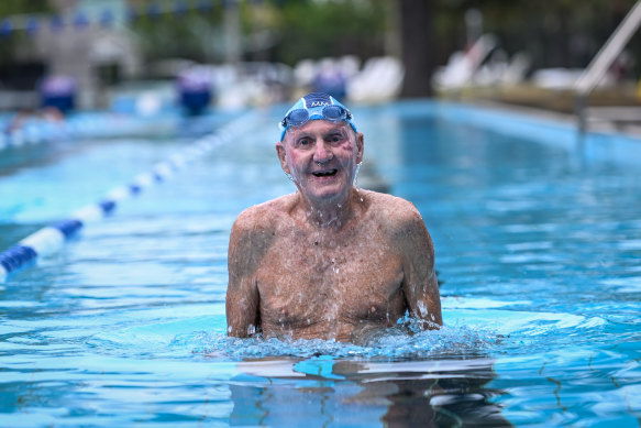 Pat Galvin, 89, is competing in the Portsea Swim Classic.