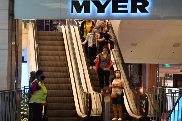 Shoppers who ventured into the CBD for the sales were urged to wear a mask.