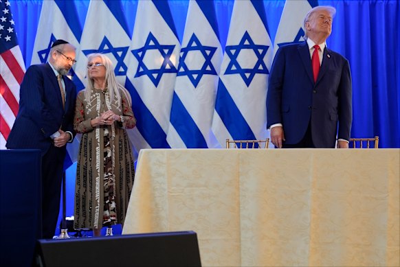 Rabbi Yehuda Kaploun (left) at a Trump event in 2024.