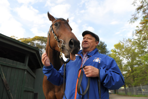 Trainer Tony McEvoy at the stables with Sunlight.