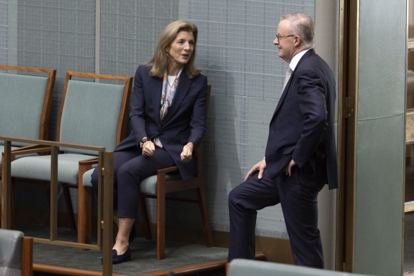 US ambassador to Australia, Caroline Kennedy, and Prime Minister Anthony Albanese before question time on Wednesday.
