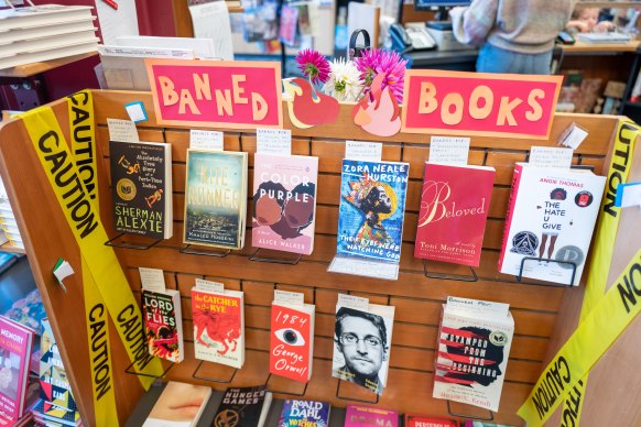 A display of banned or censored books at Books Inc independent bookstore in Alameda, California in October.