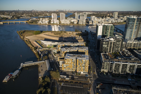 Suburbs on the banks of the Parramatta such as Wentworth Point, in the foreground, have grown rapidly in recent years.