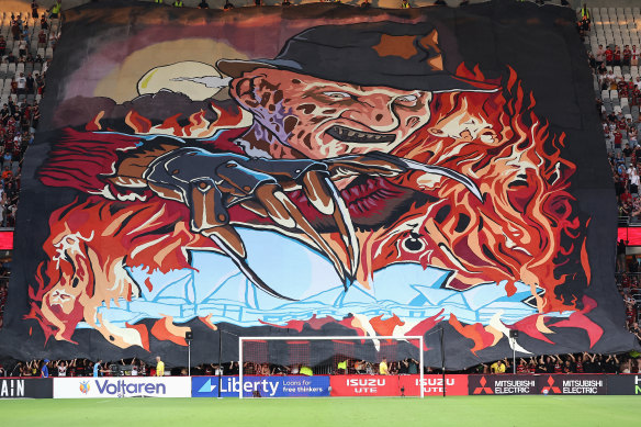 Wanderers fans unveil their impressive tifo before the start of the last Sydney derby.