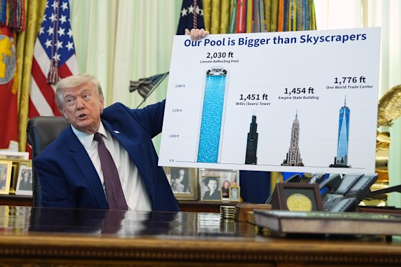 Trump showed off a chart comparing the length of the Lincoln Memorial reflecting pool to various skyscrapers.