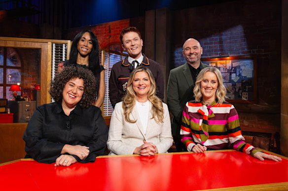 Crime Night returns to the ABC with a new season hosted by Julia Zemiro (bottom centre).