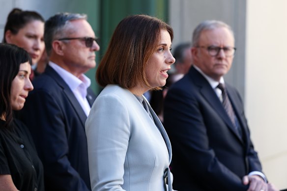 Communications Minister Anika Wells and Prime Minister Anthony Albanese.