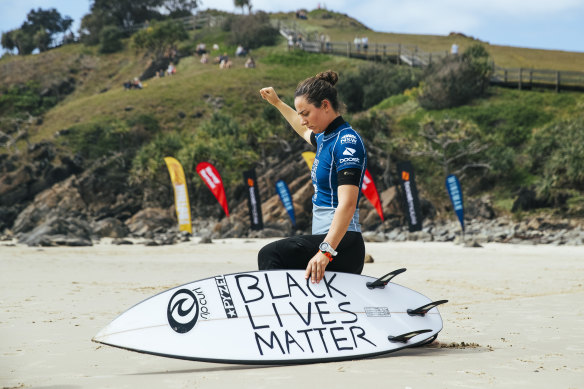Tyler Wright famously took a knee during the 2020 Tweed Coast Pro.