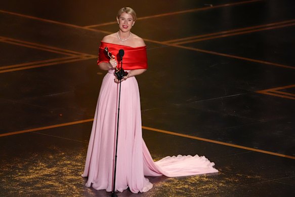 Jessie Buckley accepts the best actress award she was hotly tipped to win. 