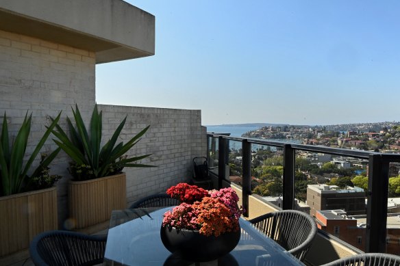 The rooftop terrace of the apartment boasts views over Double Bay.