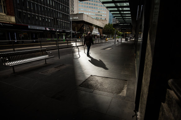 An almost deserted Melbourne CBD street earlier this month.