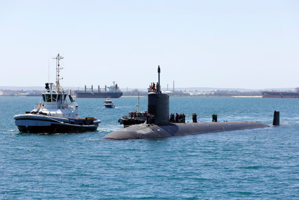 United States Navy Virginia Class submarine USS Mississippi arrives at Fleet Base West, Rockingham, Western Australia.