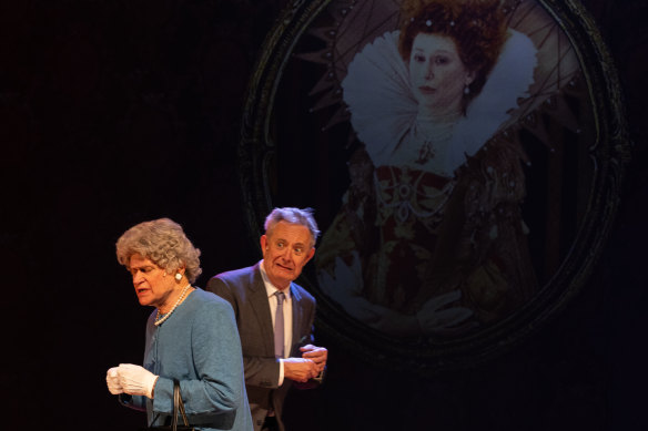 King Charles (Jonathan Biggins) is startled by the appearance of his mother (Drew Forsythe)