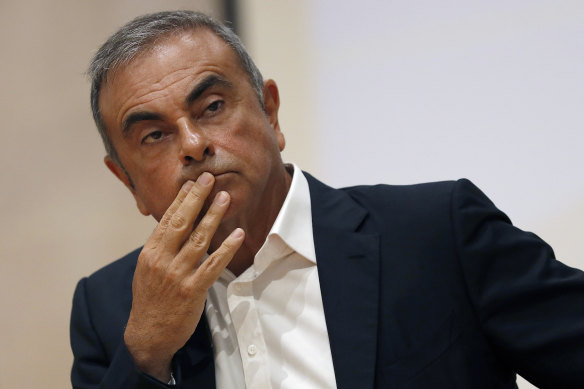 Ex-Nissan chairman Carlos Ghosn holds a press conference in Kaslik, Lebanon, in September.