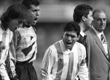 Maradona at the start of a World Cup qualifying match against Australia at the Sydney Football Stadium in 1993. The final score was 1-1.