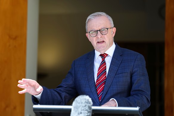 Prime Minister Anthony Albanese during a press conference at Parliament House in Canberra this week. 