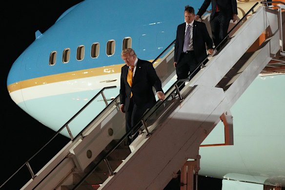 Donald Trump stopped in the UK to switch planes for his return home to Washington.
