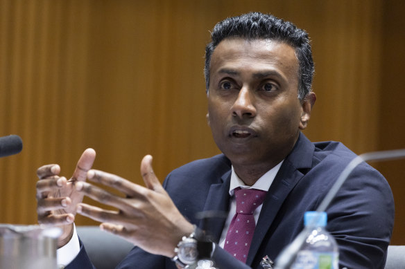 Lambo Kanagaratnam, Optus, Managing Director, Networks, during a Senate hearing in November.