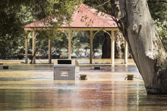 Floodwater at the Goulburn River Caravan Park in Seymour on Tuesday.