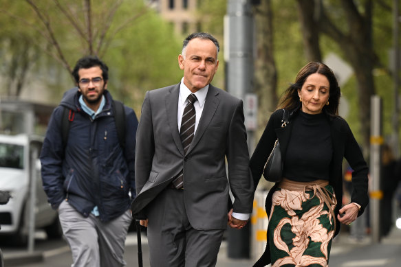 Opposition Leader John Pesutto and wife Betty arrive at the Federal Court on Thursday.