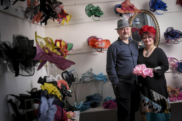 Hat-makers with heart ... Cupid's Millinery owners Rudolf Ladyzhenskii and Marina Vexler.