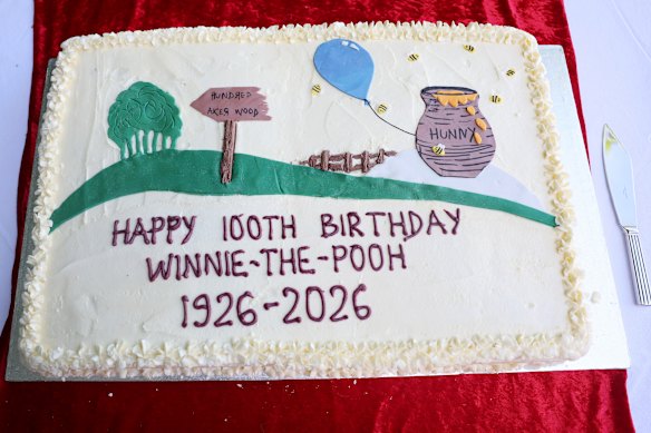 A cake to commemorate 100 Years of Winnie-the-Pooh at Ashdown Forest, the inspiration for the Hundred Acre Wood.