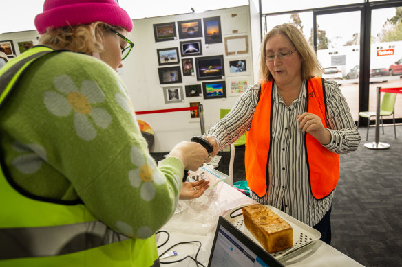 Patricia Surkitt submitting some of her 70 entries in this year’s Show.