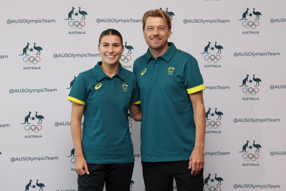 Matildas captain Steph Catley with coach Tony Gustavsson.