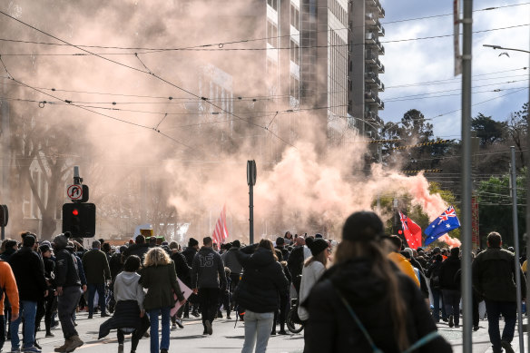 Large crowds of protesters took to Melbourne’s streets voicing anger about vaccinations and the latest lockdown.