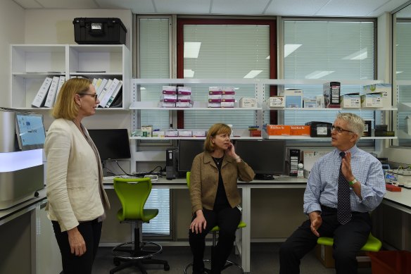 Director of the National Centre for Immunisation Research & Surveillance (NCIRS) Professor Kristine Macartney (left), Associate Professor Heather Gidding (centre), the co-lead investigators of the seroprevalence study, with NSW Health Pathology's Director of Public Health Pathology Professor Dominic Dwyer (right). 