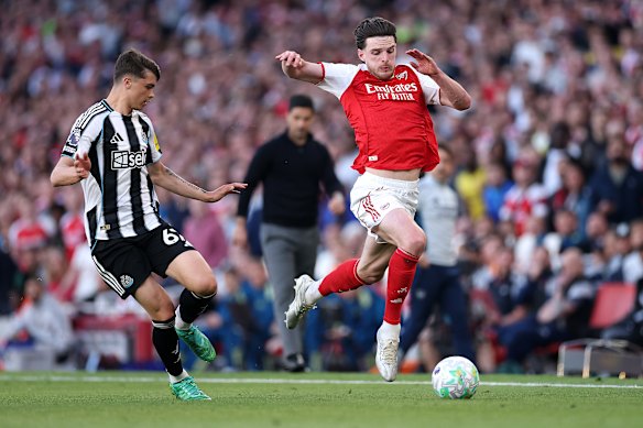 Declan Rice in action for Arsenal against Newcastle.