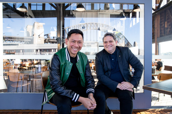 Wesley Enoch (right) with STC’s new resident director Kenneth Moraleda.
