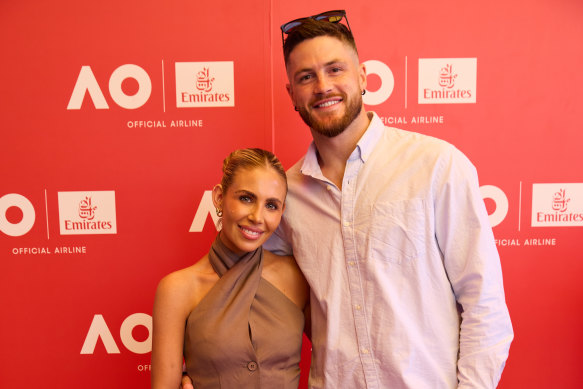 Collingwood player Jack Crisp and wife Mikayla at the Emirates and Australian Open lunch at Siglo.