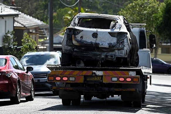 The burnt SUV in Wiley Park.