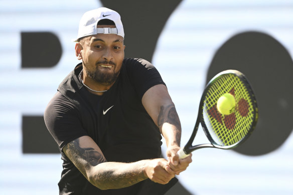 Nick Kyrgios lasted just over an hour in his first match in seven months.