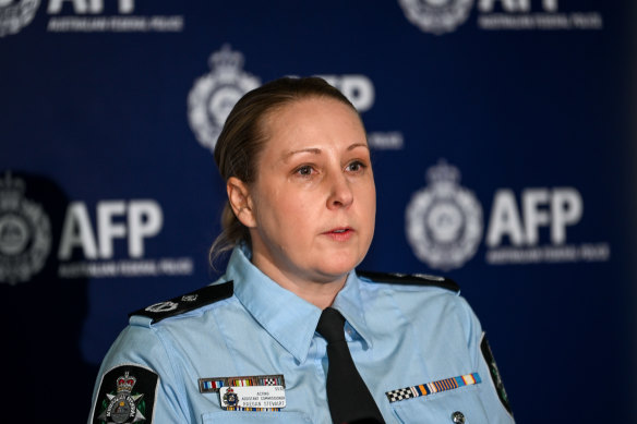 AFP acting Assistant Commissioner Raegan Stewart announcing the money laundering arrests on Wednesday.