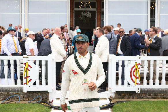Usman Khawaja outside the Lord’s pavilion after the second Ashes Test.
