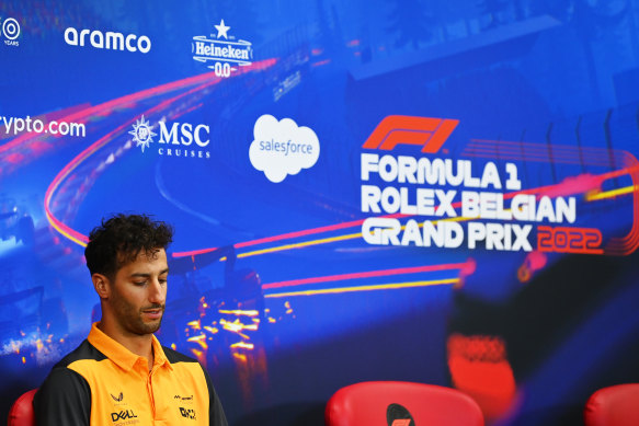 Daniel Ricciardo at a press conference ahead of the Belgium Grand Prix.